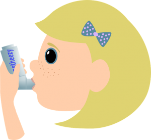 A cartoon girl using an inhaler