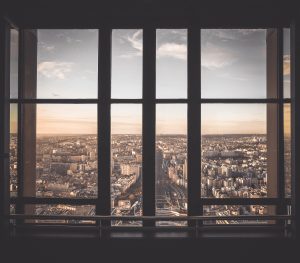 Window with a downtown view