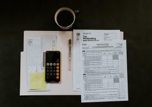 calculator and documents for taxes