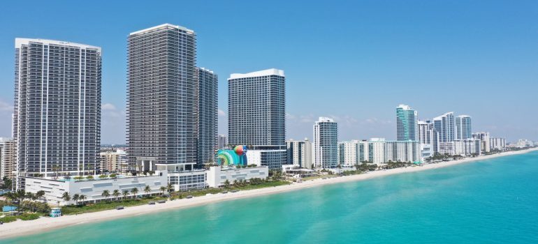  the image of the beach and buildings in Hallandale Beach