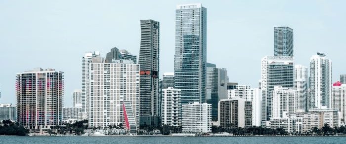 Skyline of commercial buildings in Miami.
