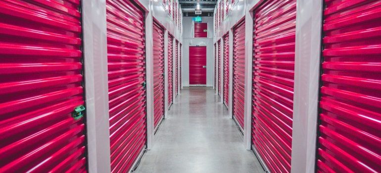 storage units with red doors