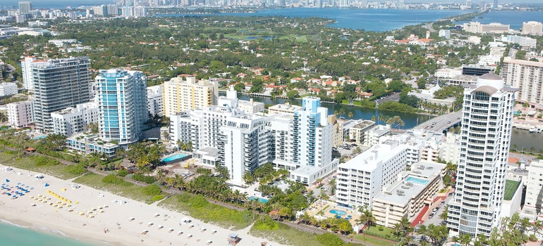 Beach and ocean ariel view of Miami.