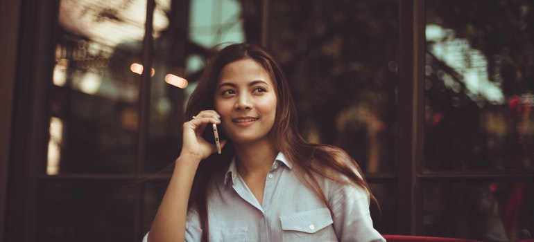 A woman talking on the phone