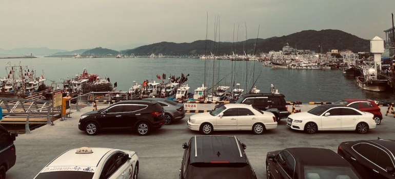 many cars parked in a marine